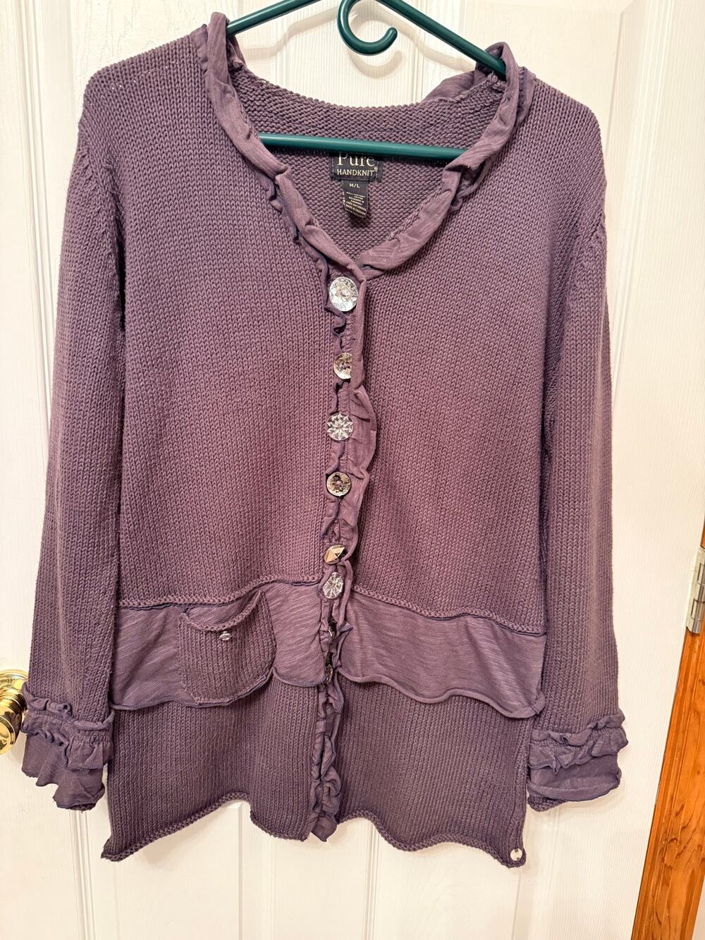 Vintage Pure Handknit long-sleeve cotton cardigan sweater size